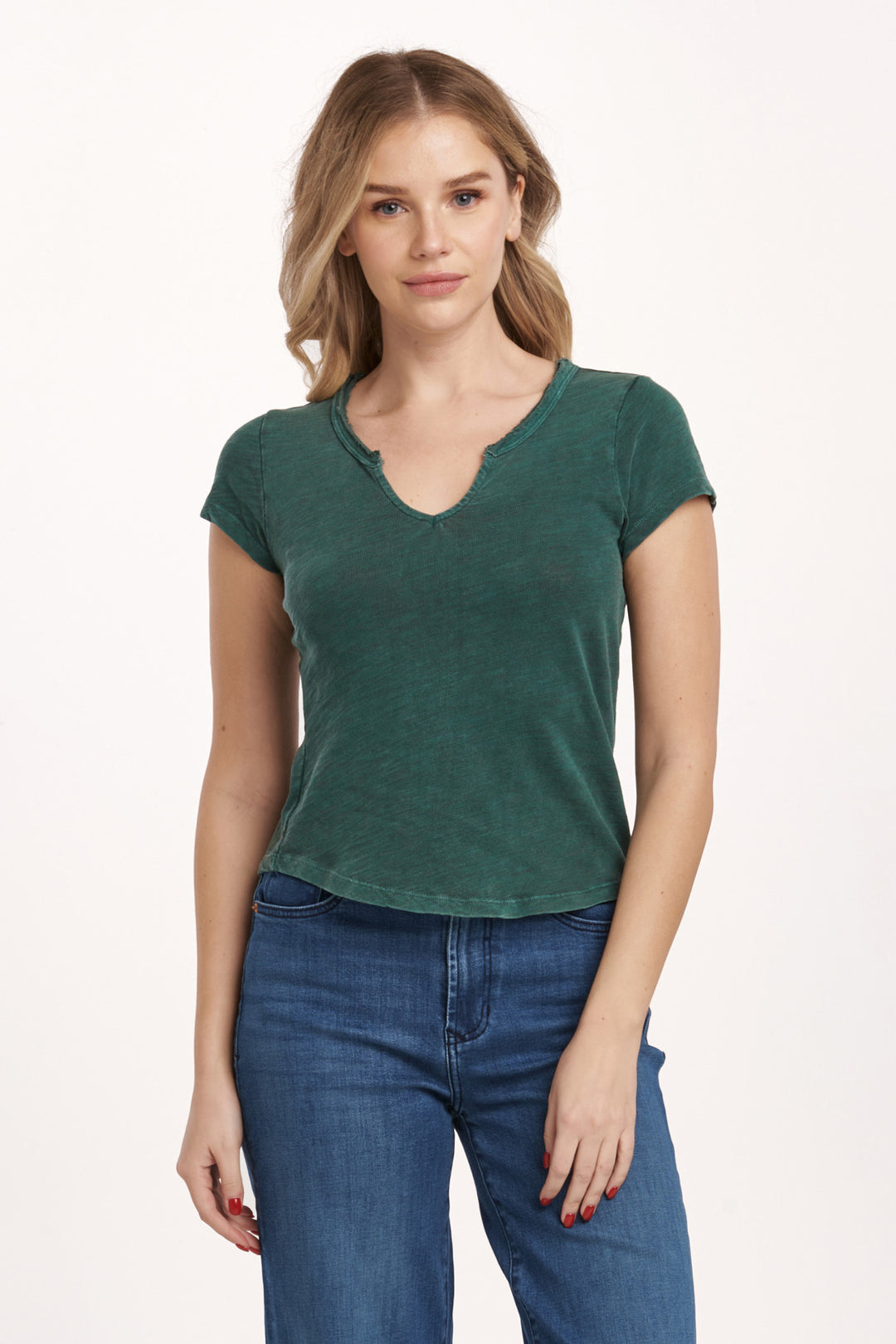 ANAYA CREW V NECK TOP-DARK MOSS - Kingfisher Road - Online Boutique