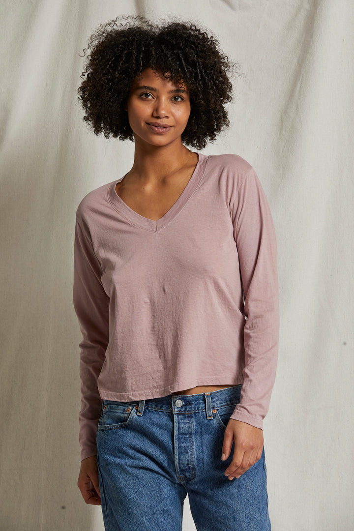 JIMI LONG SLEEVE V-NECK TEE-MAUVE