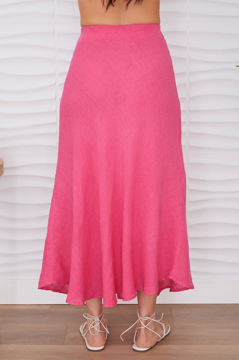 CRINKLE LINEN MIDI SKIRT-FUCHSIA - Kingfisher Road - Online Boutique