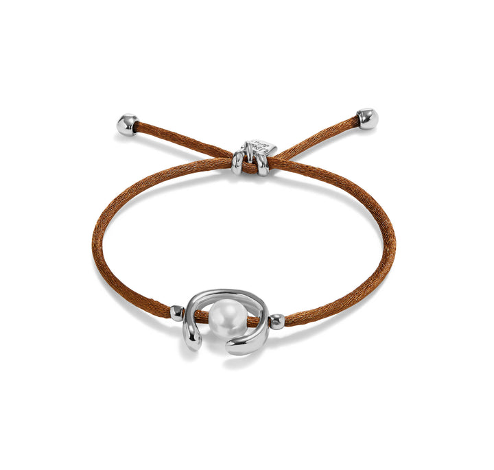 SILVER ADJUSTABLE PEARL BROWN CORD BRACELET - Kingfisher Road - Online Boutique