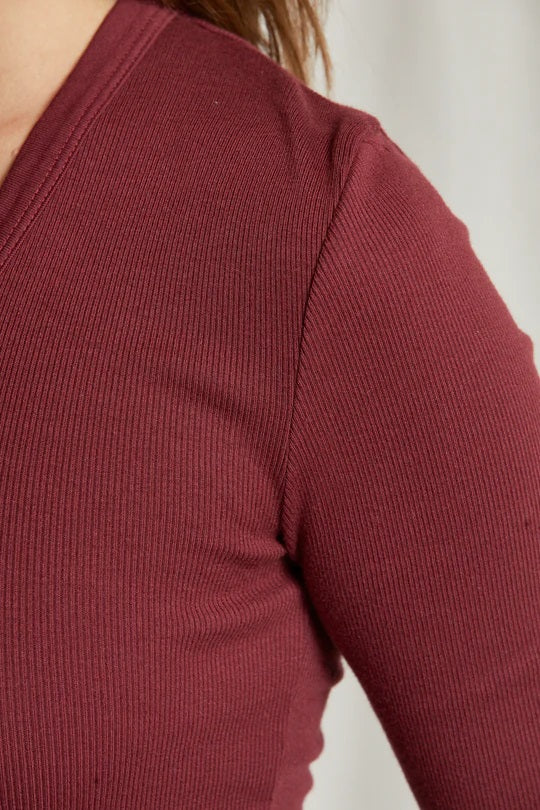 ROBYN LUXE RIB LONG SLEEVE U NECK-CRANBERRY