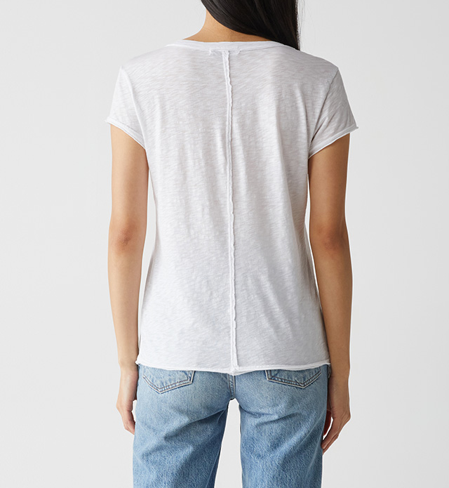 BAXTER V-NECK RAW EDGE TEE-WHITE - Kingfisher Road - Online Boutique