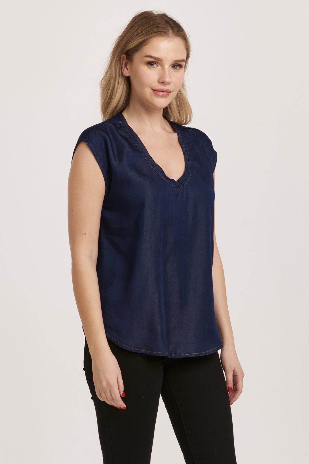 YANIS V-NECK SLEEVELESS TOP-DARK DENIM - Kingfisher Road - Online Boutique