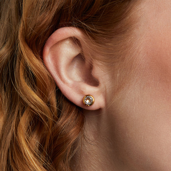 SIGNATURE SMALL STUDS-CRYSTAL QUARTZ/GOLD - Kingfisher Road - Online Boutique