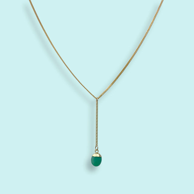 FACETED GREEN CHRYSOPRASE STONE Y-DROP NECKLACE