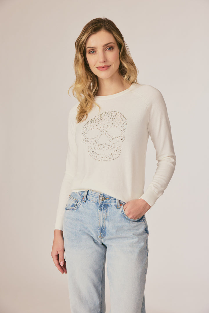 SKULL CREW SWEATER-CHALK