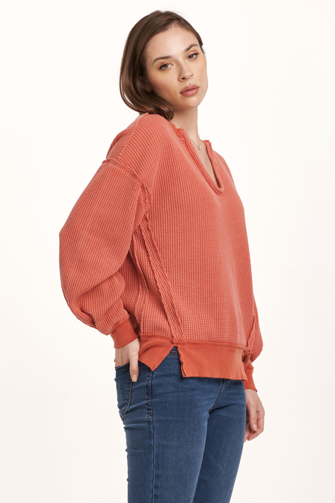 ZYRA V NECK LONG SLEEVE TOP-CRIMSON - Kingfisher Road - Online Boutique