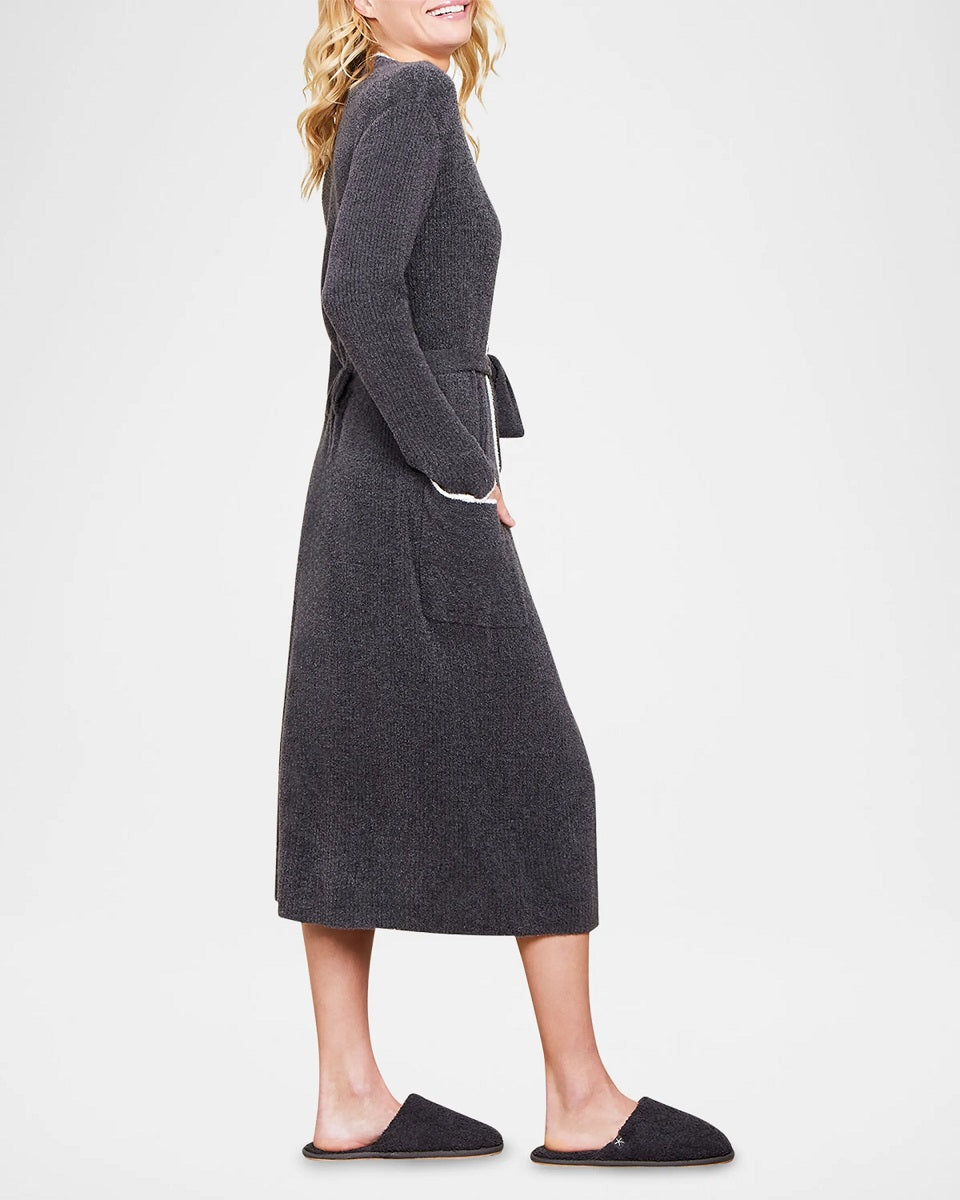 CCL CONTRAST RIBBED ROBE-CARBON PEARL