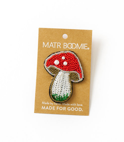 BEADED MUSHROOM BROOCH PIN