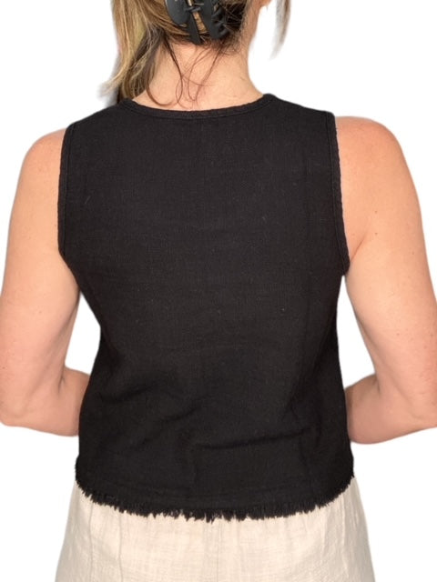 RAW EDGE SCOOP NECK TANK-BLACK - Kingfisher Road - Online Boutique