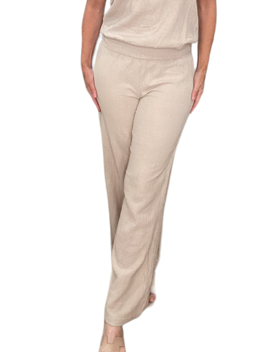 WIDE LEG SMOCKED WAIST PANT-SANDY - Kingfisher Road - Online Boutique