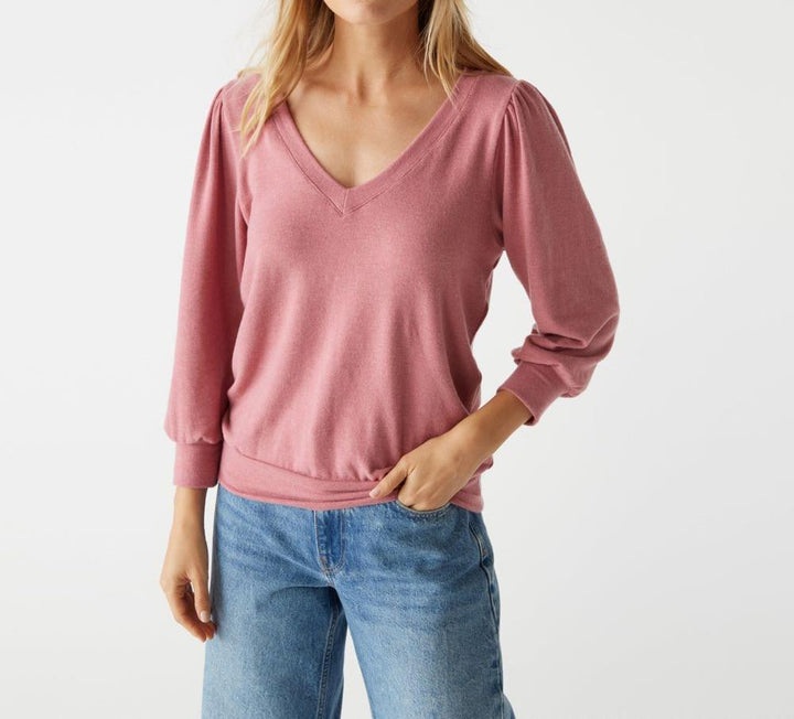 GABRIELLA 3/4 SLEEVE V-NECK TOP-BERRYWOOD