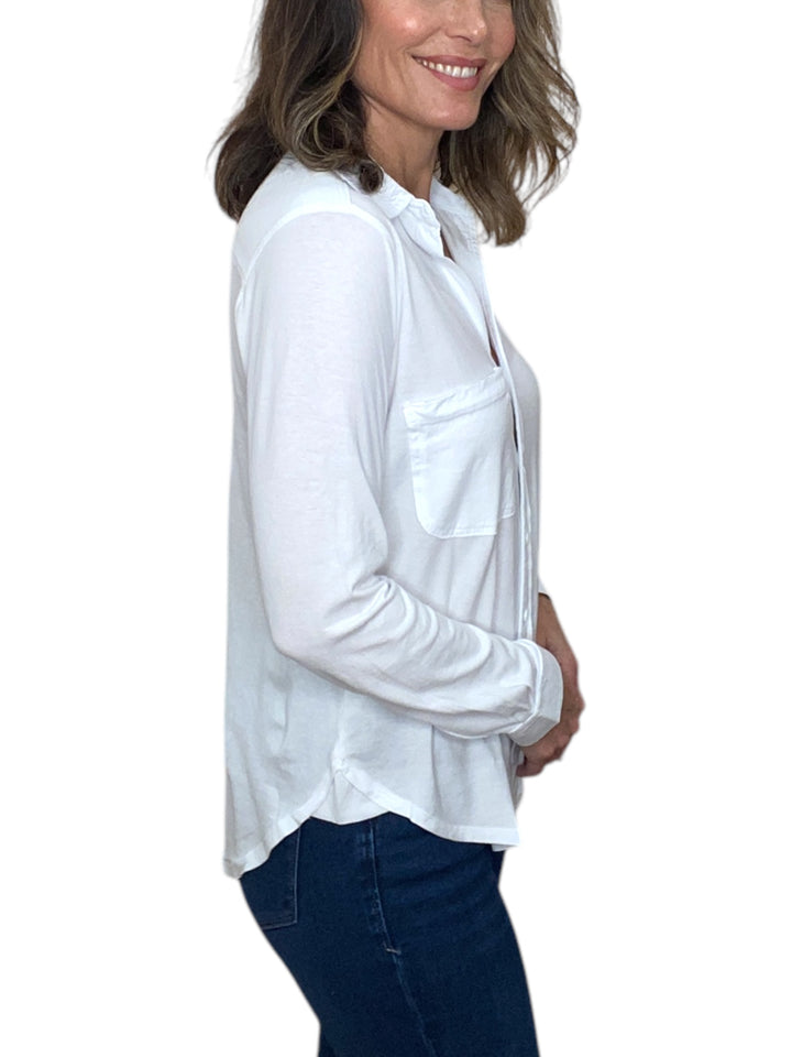 L/S BUTTON FRONT COLLAR TEE-WHITE - Kingfisher Road - Online Boutique