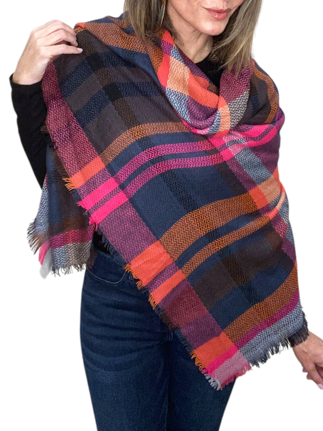 FUSCHIA BLOCK PLAID SCARF