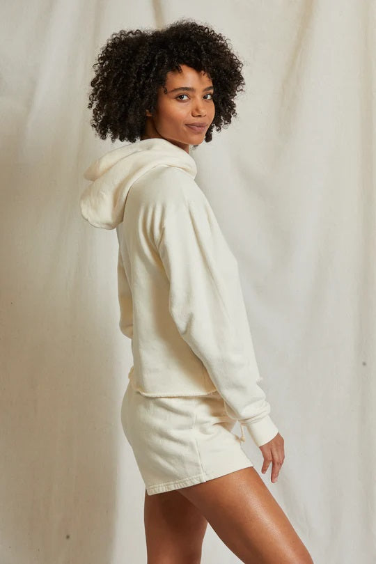 KOKOMO BEACH FLEECE CUT OFF HOODIE-BRIGHT IVORY