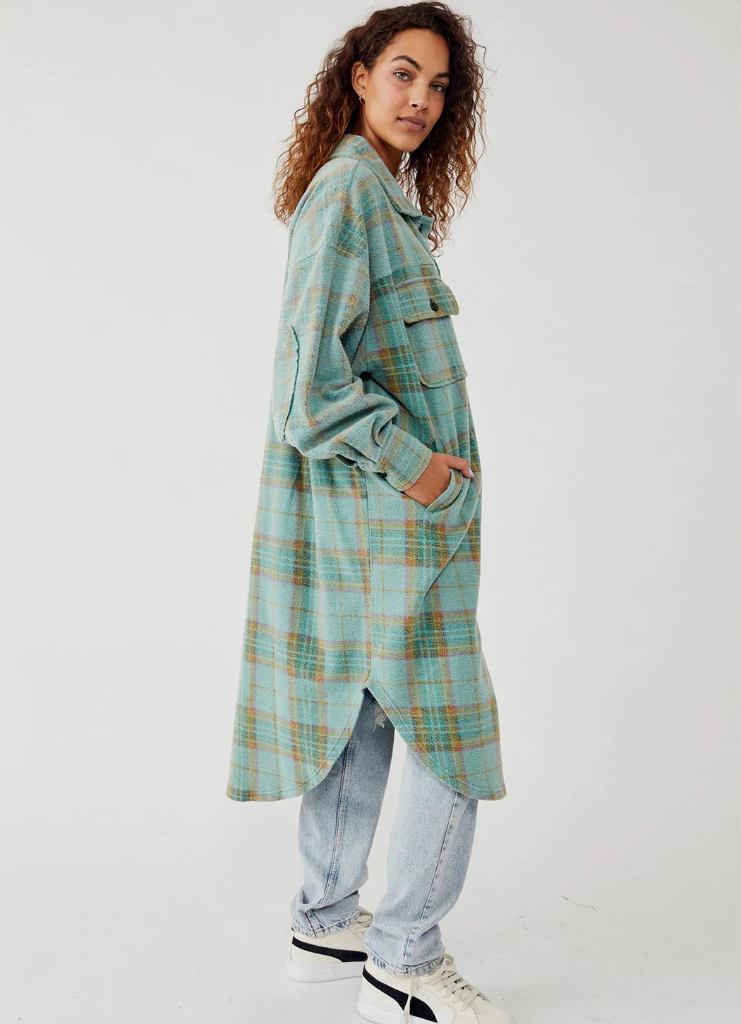 PLAID LONG RUBY DUSTER - SAGE COMBO - Kingfisher Road - Online Boutique