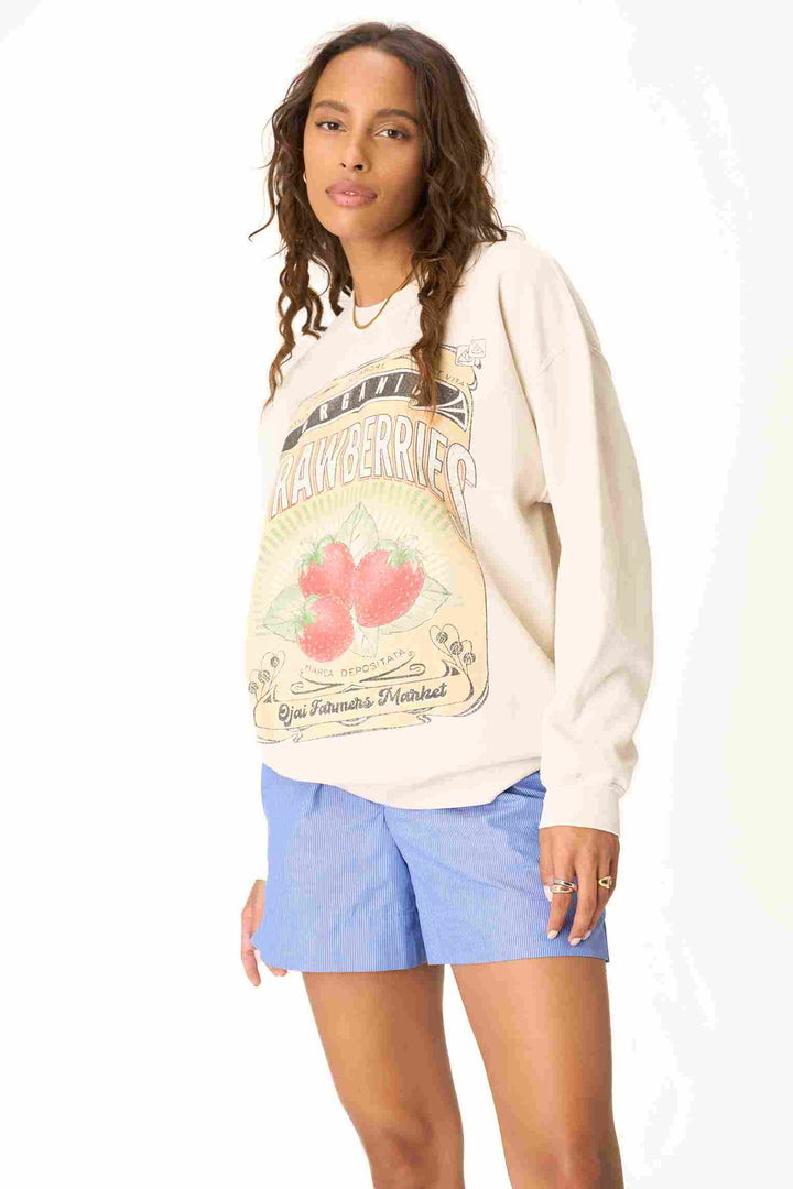 STRAWBERRIES SWEATSHIRT-BRUSHED BONE - Kingfisher Road - Online Boutique