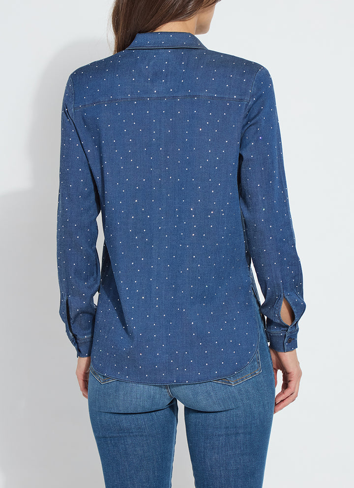 CATALEYA CRYSTAL ST CHAMBRAY SHIRT-DARK MIDWASH