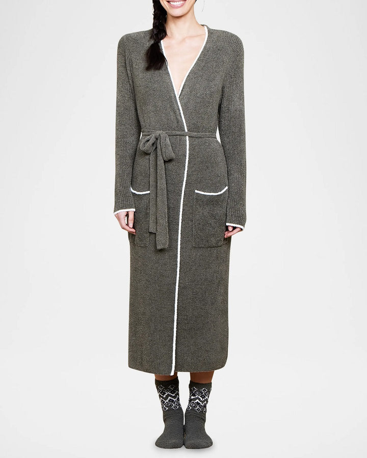 CCL CONTRAST RIBBED ROBE-OLIVE BRANCH PEARL