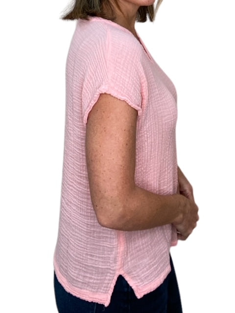 NAOMI SPLIT NECK TOP-GRAPEFRUIT - Kingfisher Road - Online Boutique