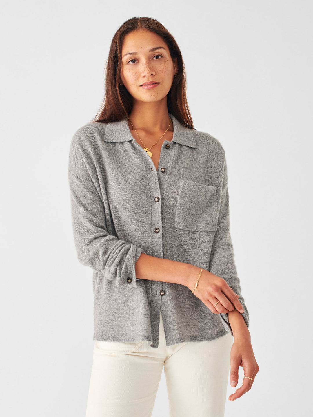 CASHMERE SWEATER SHIRT-HEATHER GREY – Kingfisher Road