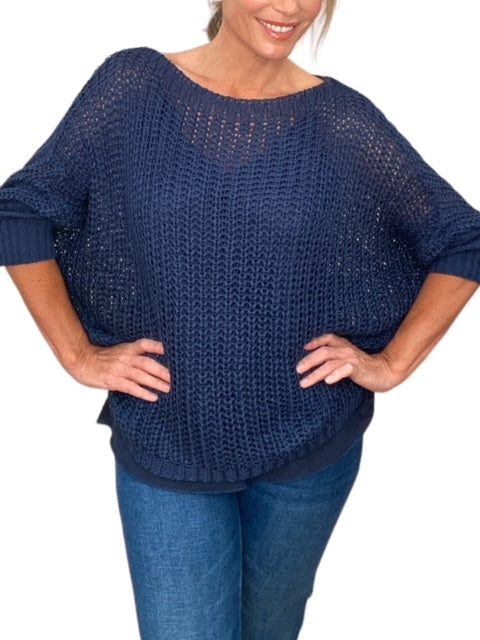 BOATNECK DROP SHOULDER LS SWEATER-NAVY BLUE - Kingfisher Road - Online Boutique