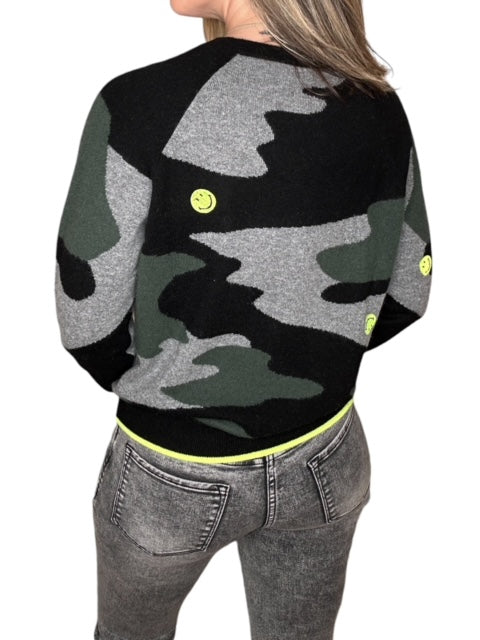 CAMO SMILEY CREW NECK SWEATER-BLACK