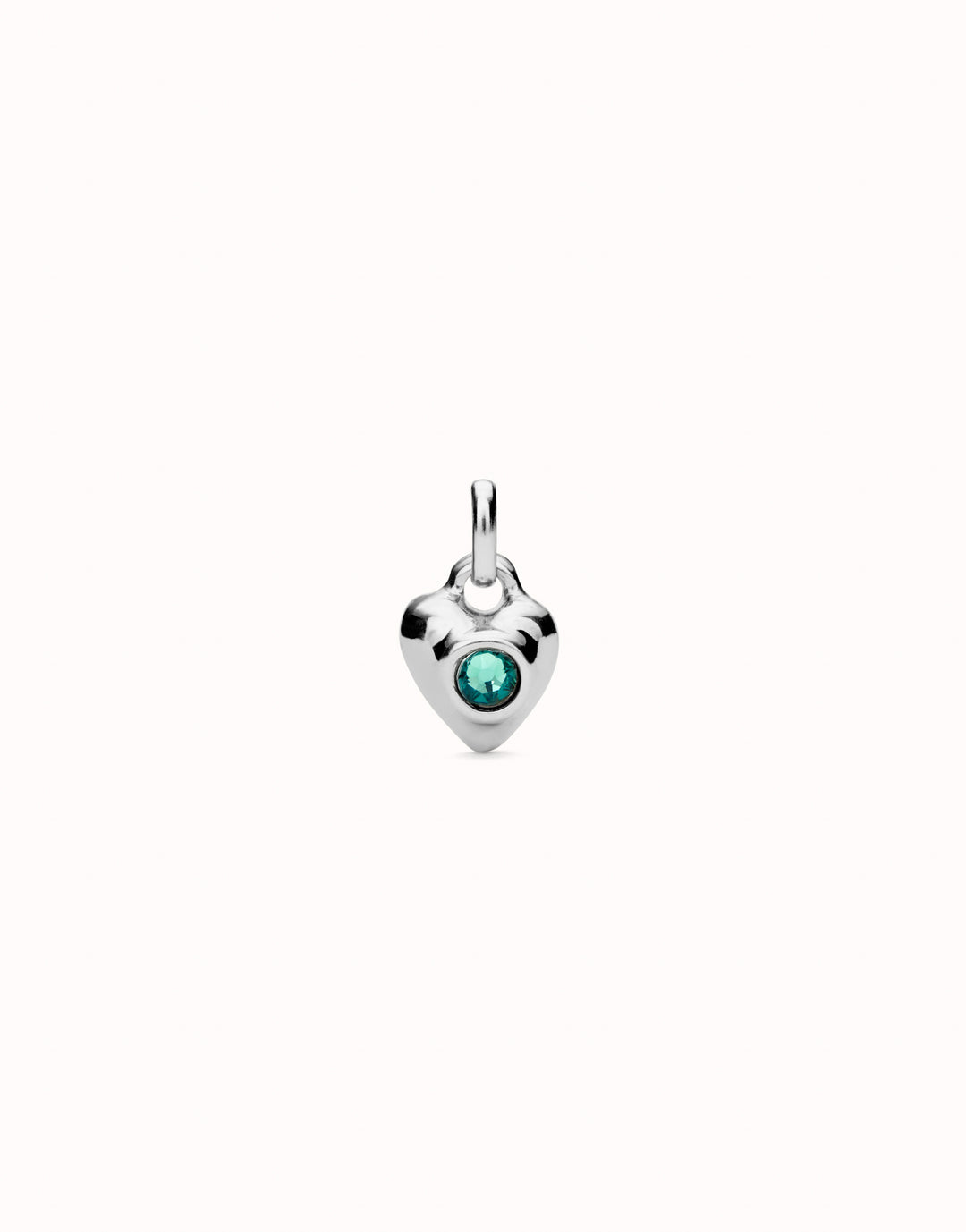 PUFFY HEART CHARM WITH GREEN STONE-SILVER - Kingfisher Road - Online Boutique