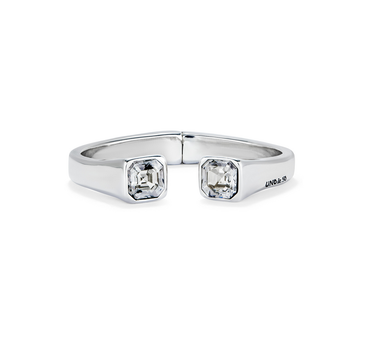 WHITE CRYSTAL FACETED HINGE BRACELET-SILVER