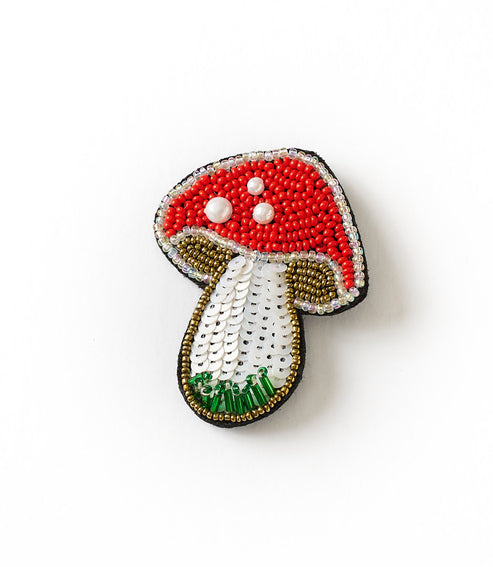 BEADED MUSHROOM BROOCH PIN