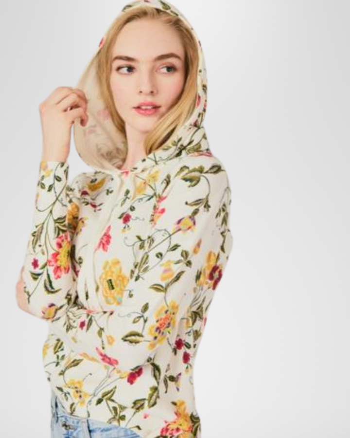 FLOWER HOODIE SWEATER-CHALK