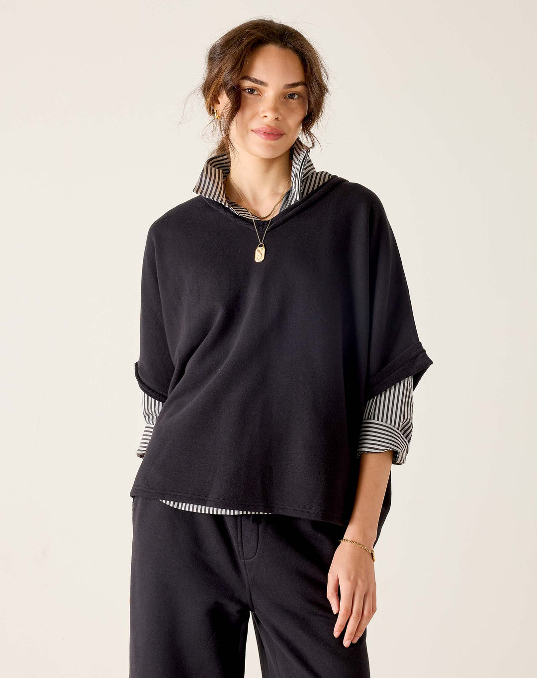 FRENCHIE RAW EDGE V-NECK-BLACK - Kingfisher Road - Online Boutique