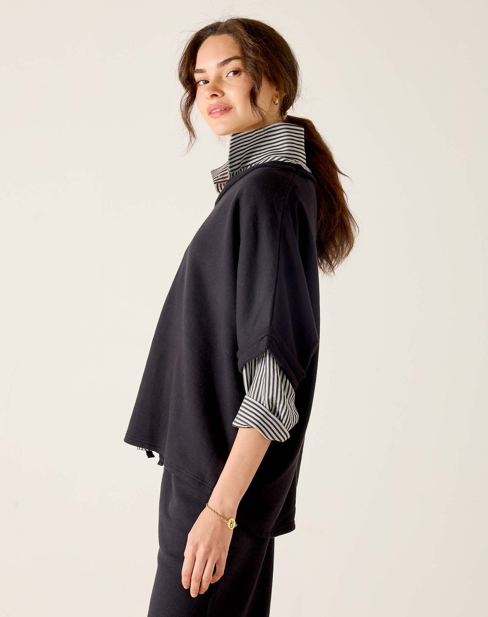 FRENCHIE RAW EDGE V-NECK-BLACK - Kingfisher Road - Online Boutique