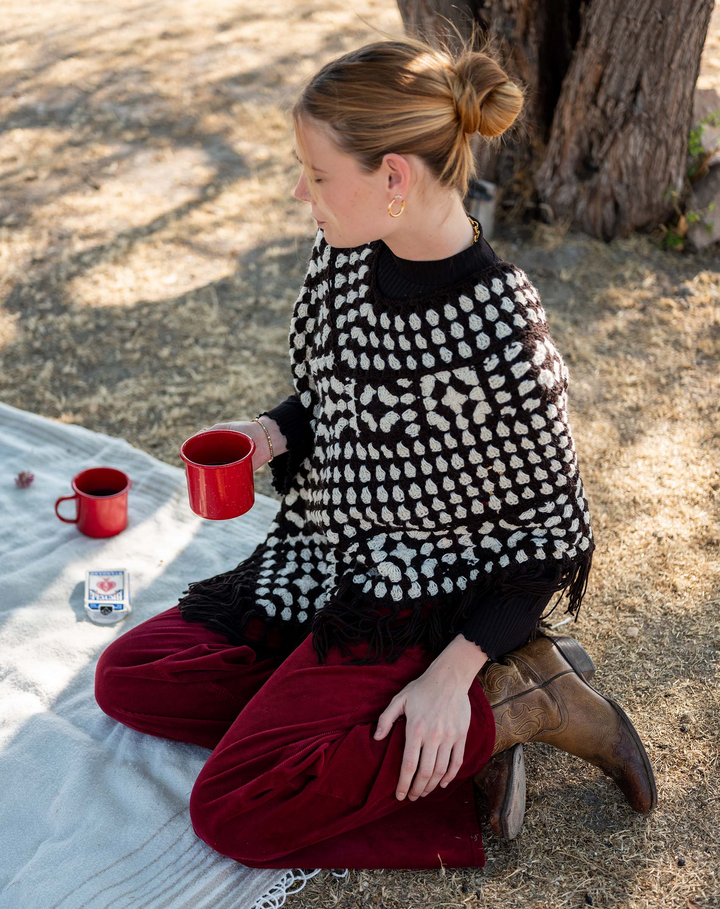 LA PAZ CROCHET PONCHO-BLACK/WHITE - Kingfisher Road - Online Boutique