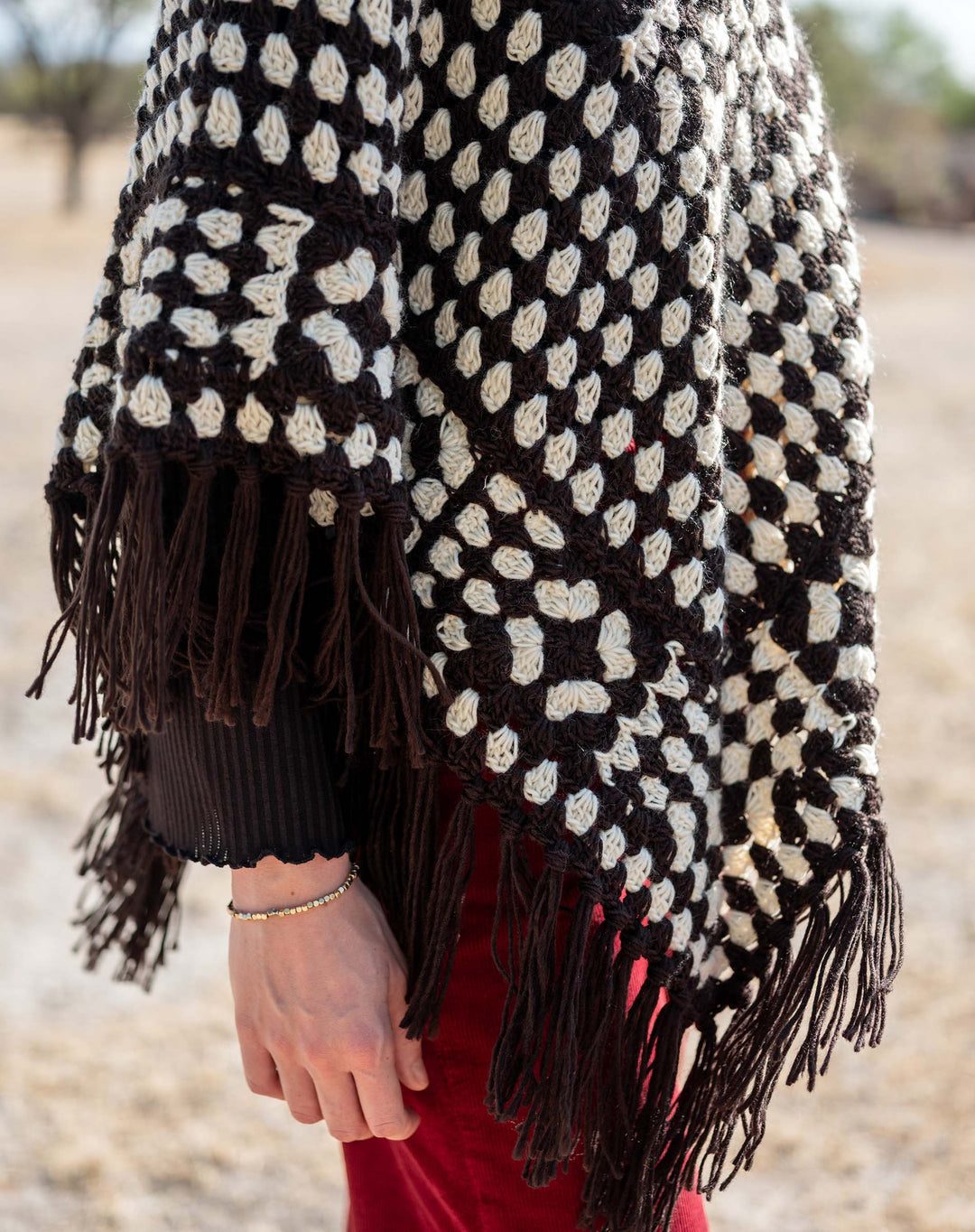 LA PAZ CROCHET PONCHO-BLACK/WHITE - Kingfisher Road - Online Boutique