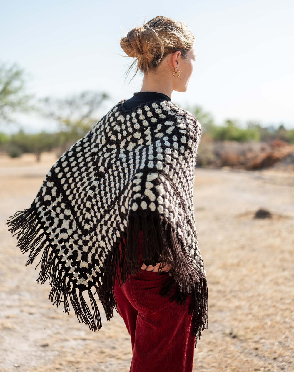 LA PAZ CROCHET PONCHO-BLACK/WHITE - Kingfisher Road - Online Boutique