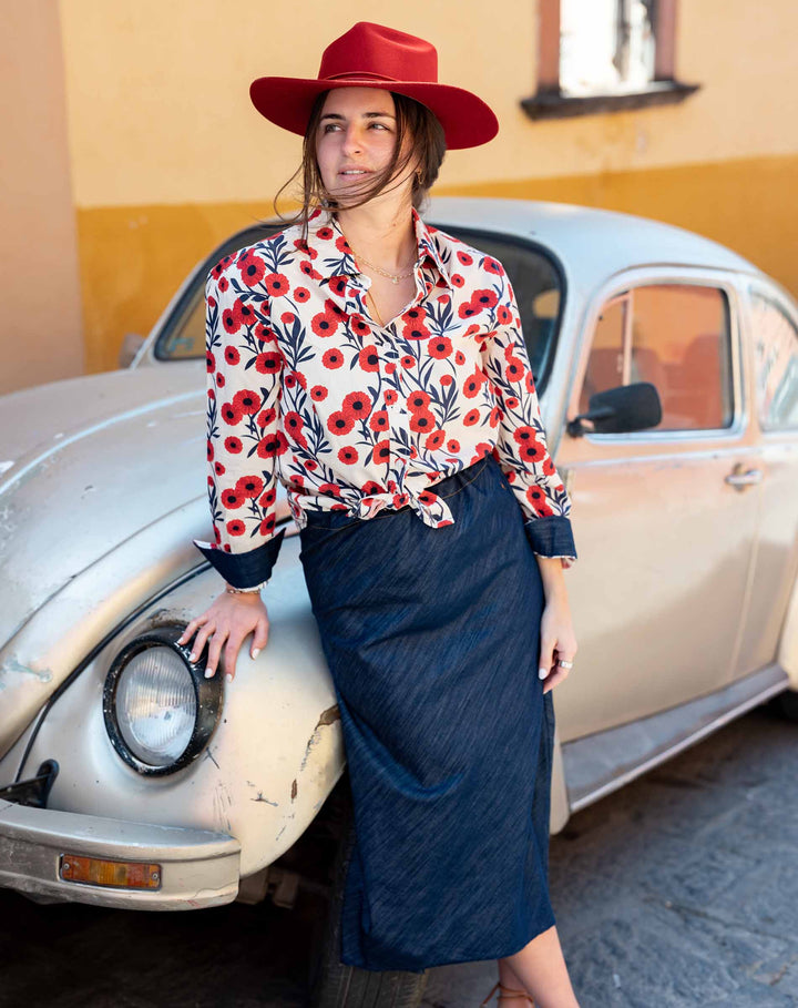 MARGOT BUTTON UP SHIRT-POPPY FLORAL - Kingfisher Road - Online Boutique