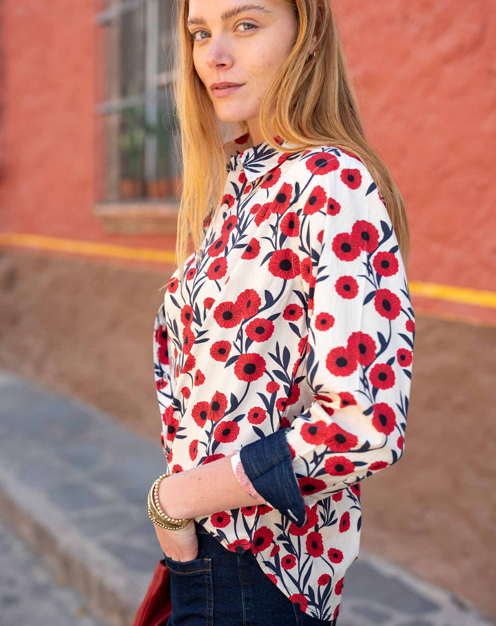 MARGOT BUTTON UP SHIRT-POPPY FLORAL - Kingfisher Road - Online Boutique