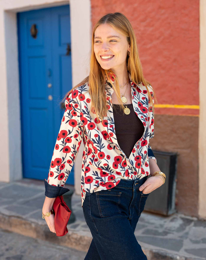 MARGOT BUTTON UP SHIRT-POPPY FLORAL - Kingfisher Road - Online Boutique