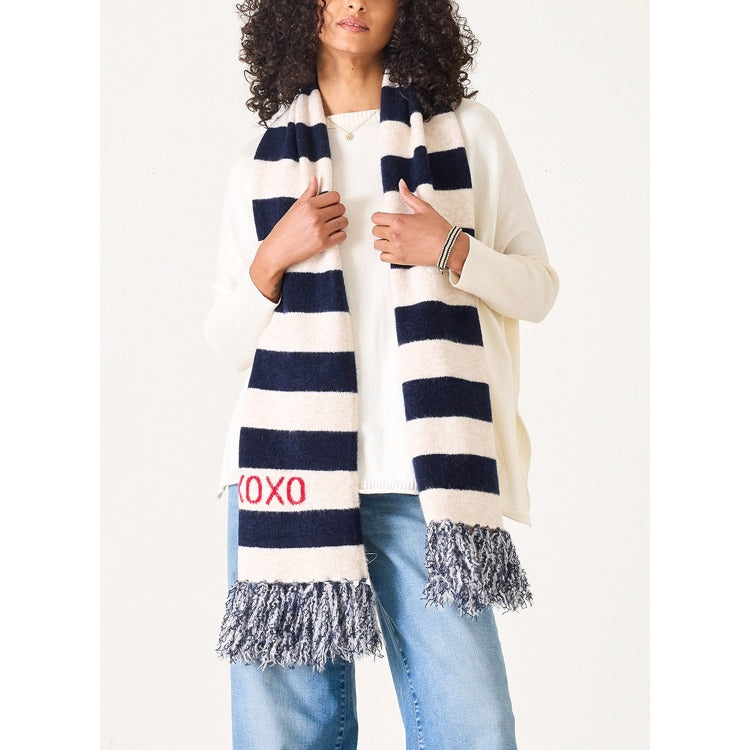 WHIPSTITCH KNIT SCARF-NAVY/HEATHERED CREAM - Kingfisher Road - Online Boutique
