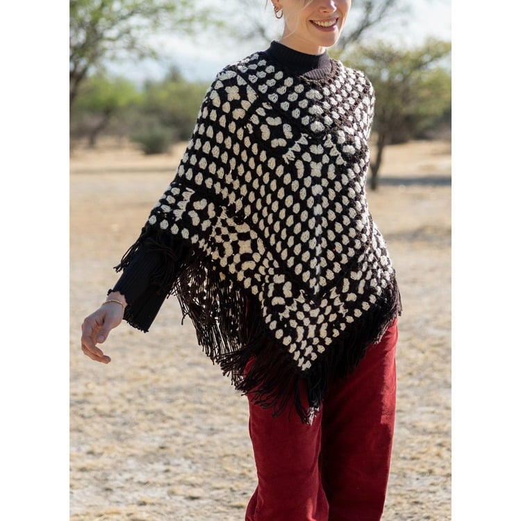 LA PAZ CROCHET PONCHO-BLACK/WHITE - Kingfisher Road - Online Boutique