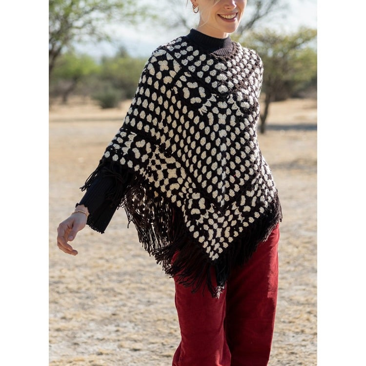 LA PAZ CROCHET PONCHO-BLACK/WHITE - Kingfisher Road - Online Boutique