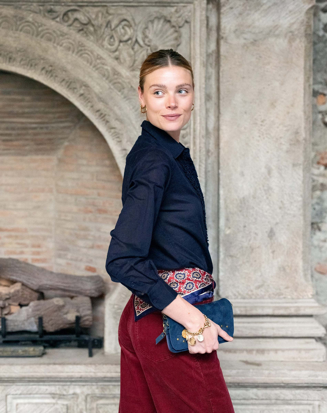 TUXEDO RUFFLE SHIRT-NAVY - Kingfisher Road - Online Boutique