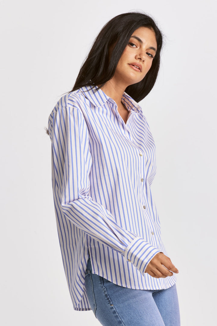 GAIA BUTTON DOWN LONG SLEEVE-BLUE COCKTAIL - Kingfisher Road - Online Boutique