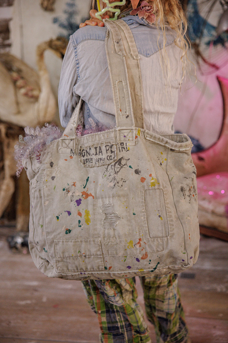 HAND PAINTED ROSE TOTE BAG-ASH - Kingfisher Road - Online Boutique