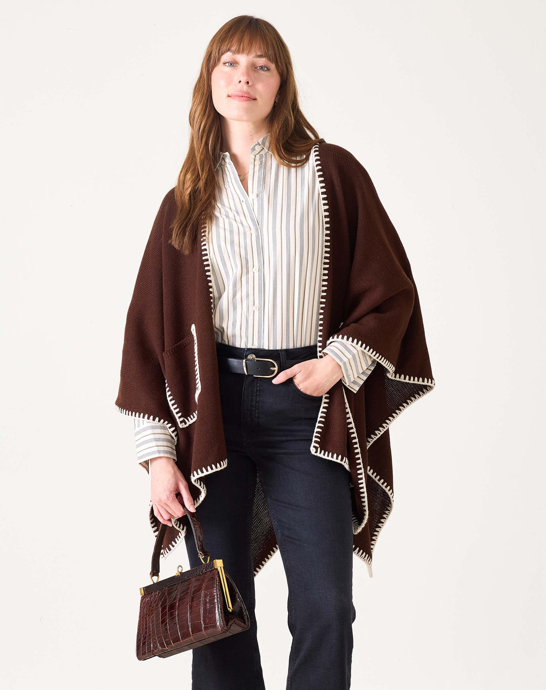WHIPSTITCH TRAVEL WRAP-CHESTNUT/CREAM - Kingfisher Road - Online Boutique