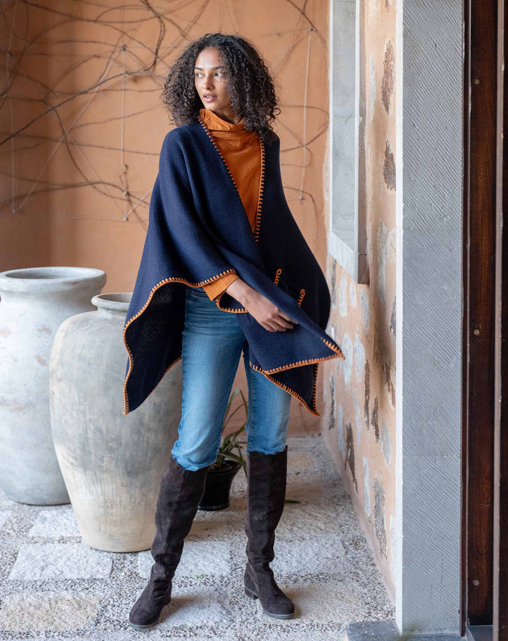 WHIPSTITCH TRAVEL WRAP-NAVY/GOLDEN - Kingfisher Road - Online Boutique