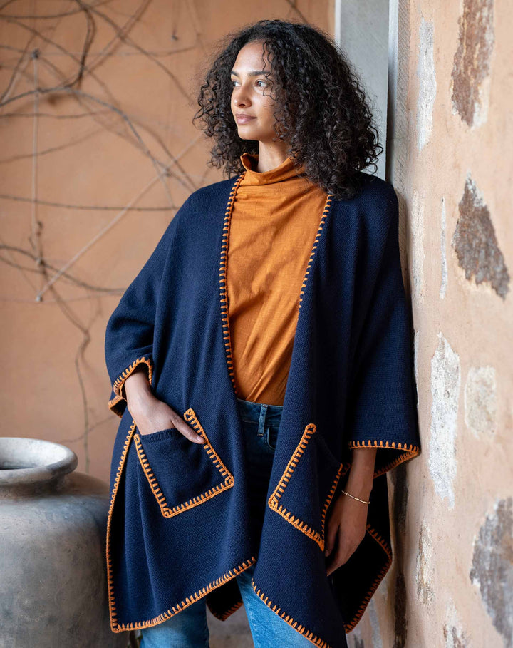 WHIPSTITCH TRAVEL WRAP-NAVY/GOLDEN - Kingfisher Road - Online Boutique