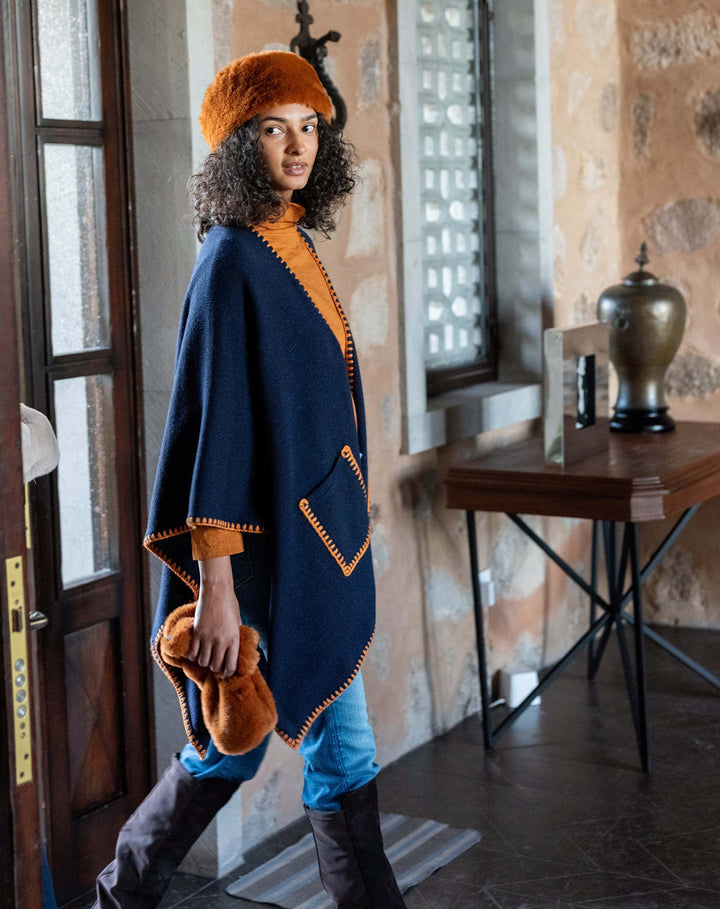 WHIPSTITCH TRAVEL WRAP-NAVY/GOLDEN - Kingfisher Road - Online Boutique