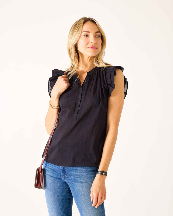 FLUTTER SLEEVE TOP-BLACK - Kingfisher Road - Online Boutique